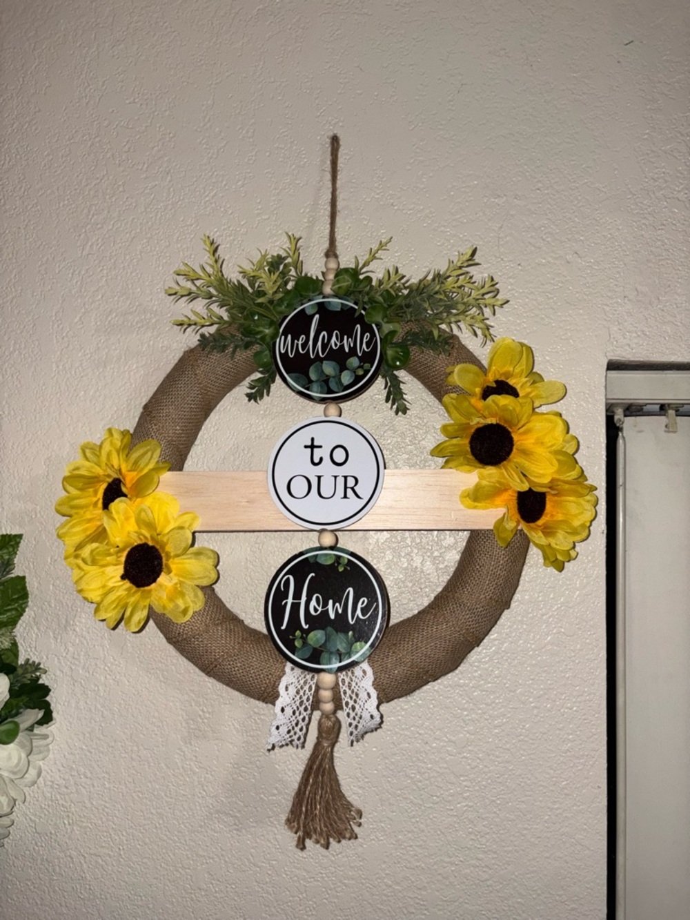 Welcome to Our Home Burlap Sunflower Wreath
